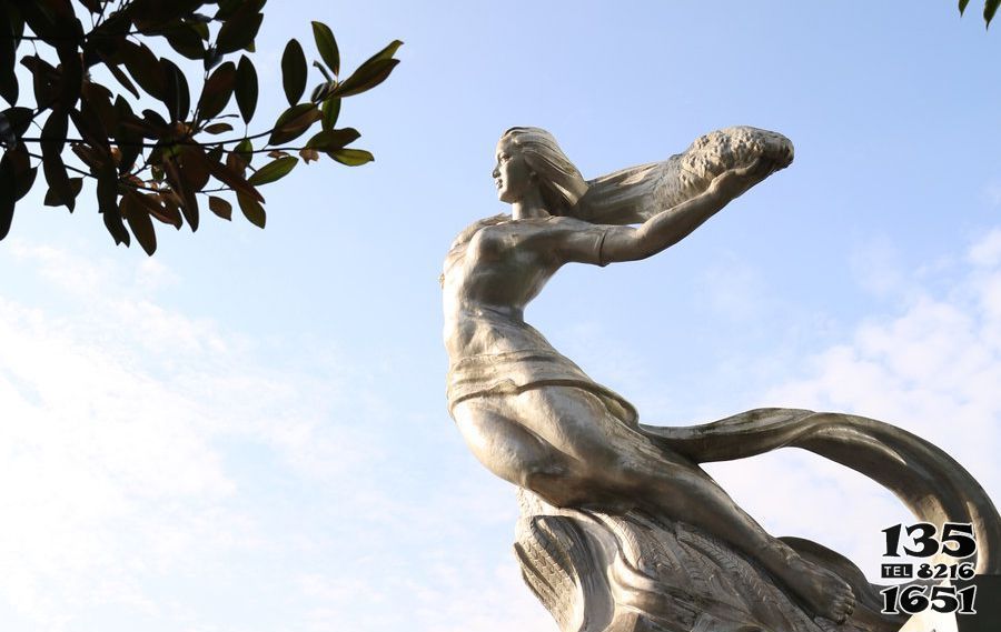 女娲雕塑-城市花园抽象不锈钢女娲补天神话人物雕塑