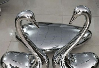 天鹅雕塑-不锈钢镜面抽象爱心天鹅雕塑