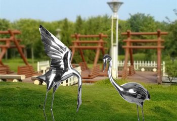 仙鹤雕塑-不锈钢镜面大长腿户外景观仙鹤雕塑