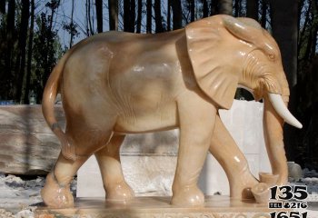 大象雕塑-户外创意晚霞红石雕大象雕塑