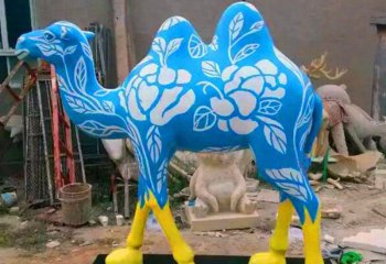 骆驼雕塑-游乐园室内摆放彩绘蓝色玻璃钢骆驼雕塑