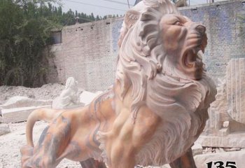 狮子雕塑-晚霞红石雕大型动物祠堂镇宅狮子雕塑