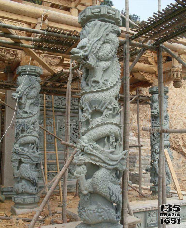 石柱雕塑-寺院大殿装饰浮雕龙纹青石仿古雕塑高清图片