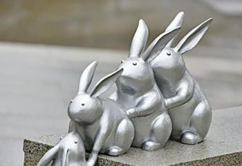兔子雕塑-公园四只不锈钢创意兔子雕塑