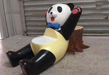 座椅雕塑-幼儿园大型卡通熊猫玻璃钢动物休闲座椅