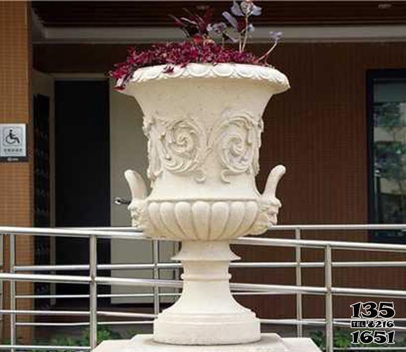 花盆雕塑-户外景观汉白玉石雕欧式花盆雕塑高清图片