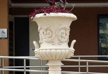 花盆雕塑-户外景观汉白玉石雕欧式花盆雕塑