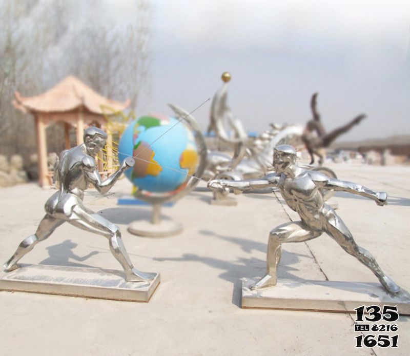 击剑雕塑-不锈钢公园击剑运动比赛景观雕塑高清图片