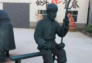 拉二胡雕塑-广场人物铜雕坐着拉二胡雕塑