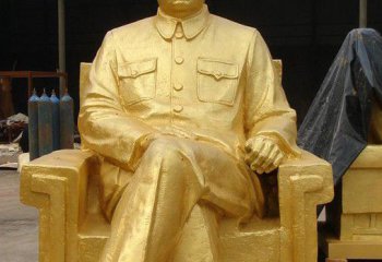 毛泽东雕塑-景区纯铜贴金坐着的伟人毛泽东雕塑