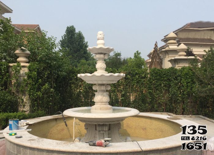 喷泉雕塑-欧式庭院装饰三层汉白玉喷泉公园石雕