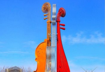 琴雕塑-景区户外装饰摆放一只大型小提琴不锈钢琴雕塑