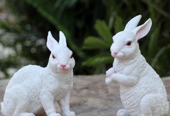 兔子雕塑-游乐园两只白色玻璃钢兔子雕塑