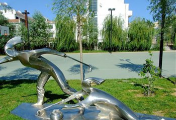 冰壶雕塑-体育广场摆放镜面不锈钢冰壶运动人物雕塑