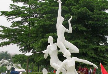 不锈钢抽象打羽毛球人物运动雕塑