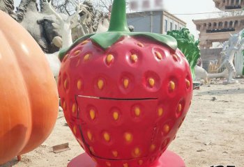 草莓雕塑-玻璃钢仿真草莓垃圾桶雕塑