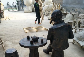 茶雕塑-公园喝茶的老人铜雕茶雕塑