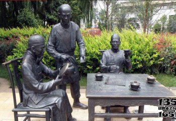 茶雕塑-广场铜雕喝茶水人物茶雕塑