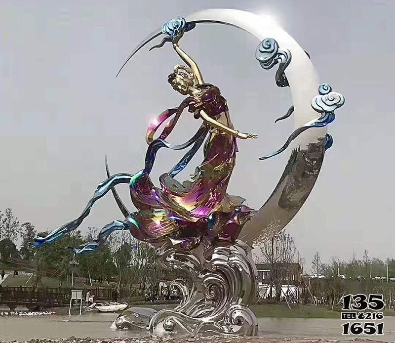 嫦娥雕塑-城市广场烤漆不锈钢嫦娥奔月雕塑