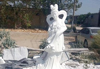 嫦娥石雕-小区广场汉白玉神话人物嫦娥抱玉兔雕塑像