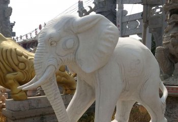 大象雕塑-汉白玉石雕大型景观装饰品大象雕塑