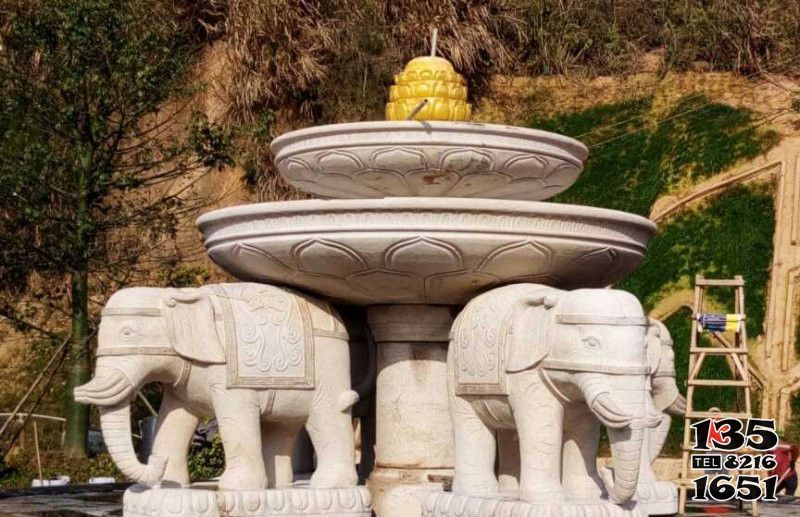 大象雕塑-户外景区创意喷泉石雕大象雕塑高清图片