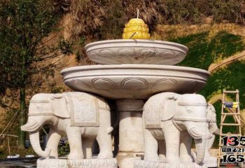 大象雕塑-户外景区创意喷泉石雕大象雕塑