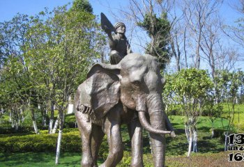 大象雕塑-户外园林创意景观小朋友坐在大象背上的园林景观大象雕塑