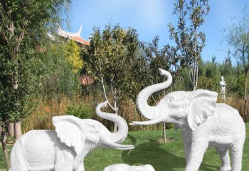 大象雕塑-户外园林景观-石雕汉白玉石雕大象雕塑