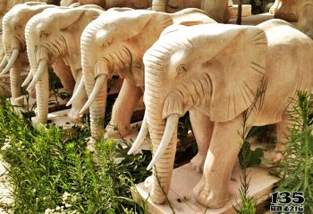 大象雕塑-花园大型景观装饰品晚霞红石雕大象雕塑