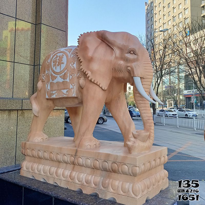 大象雕塑-酒店大型仿真动物晚霞红大型雕塑高清图片