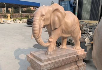 大象雕塑-酒店门口大象招财晚霞红石雕大象雕塑