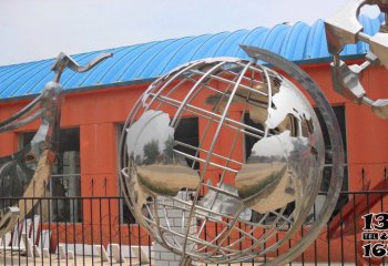 地球仪雕塑-公园创意镜面白钢镂空地球仪雕塑