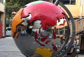 地球仪雕塑-公园户外不锈钢镜面创意地球仪雕塑