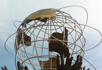 地球仪雕塑-广场不锈钢喷金鎏金众人托举的地球仪雕塑