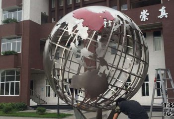 地球仪雕塑-街边学校创意积极向上的不锈钢地球仪雕塑