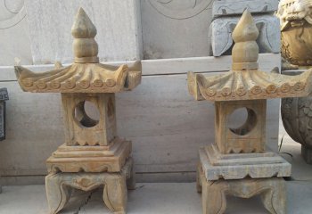灯笼雕塑-别墅庭院中式仿古低墩石灯笼