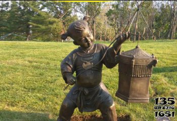 灯笼雕塑-打着灯笼的儿童公园景观铜雕雕塑