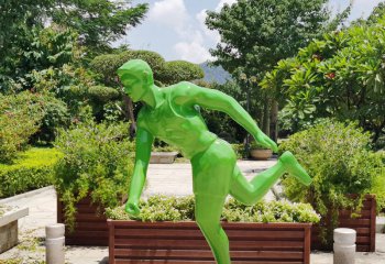 人物雕塑-户外广场玻璃钢彩绘抽象运动竞技绿色人物雕塑