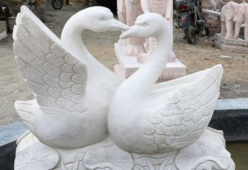 天鹅雕塑-户外大理石锻造亲吻的天鹅雕塑