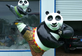 熊猫雕塑-电影院室内摆放卡通功夫熊猫玻璃钢雕塑