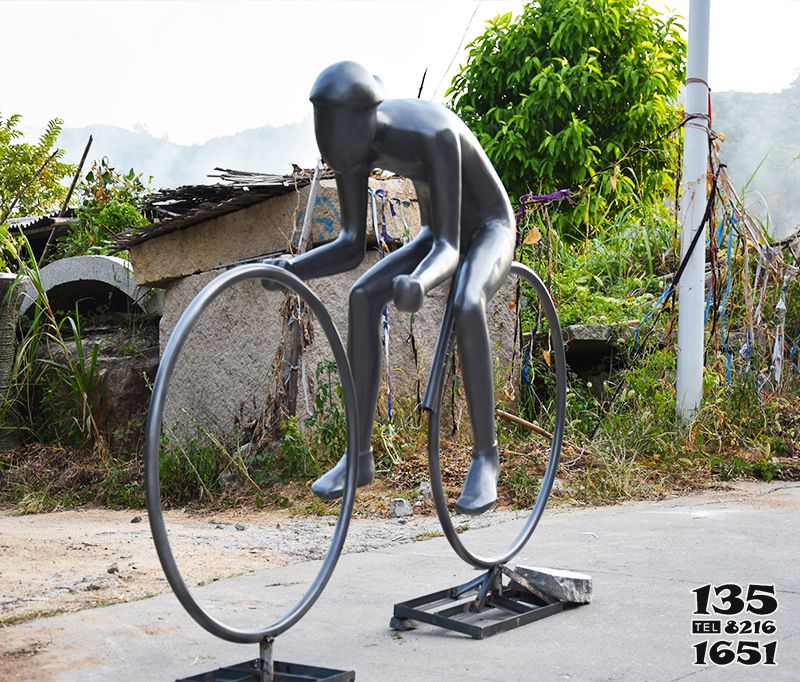 自行车雕塑-公园户外仿铜抽象体育人物运动员骑自行车雕塑高清图片