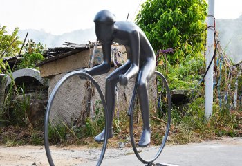 自行车雕塑-公园户外仿铜抽象体育人物运动员骑自行车雕塑