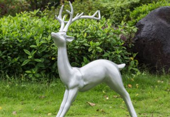 鹿雕塑-户外园林景观不锈钢抛光一只奔跑的鹿雕塑