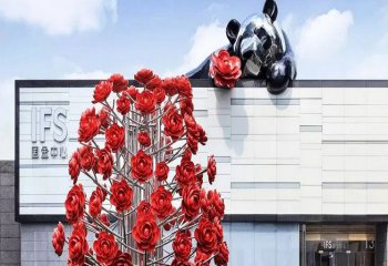 玫瑰雕塑-商场广场大型不锈钢玫瑰花树景观雕塑