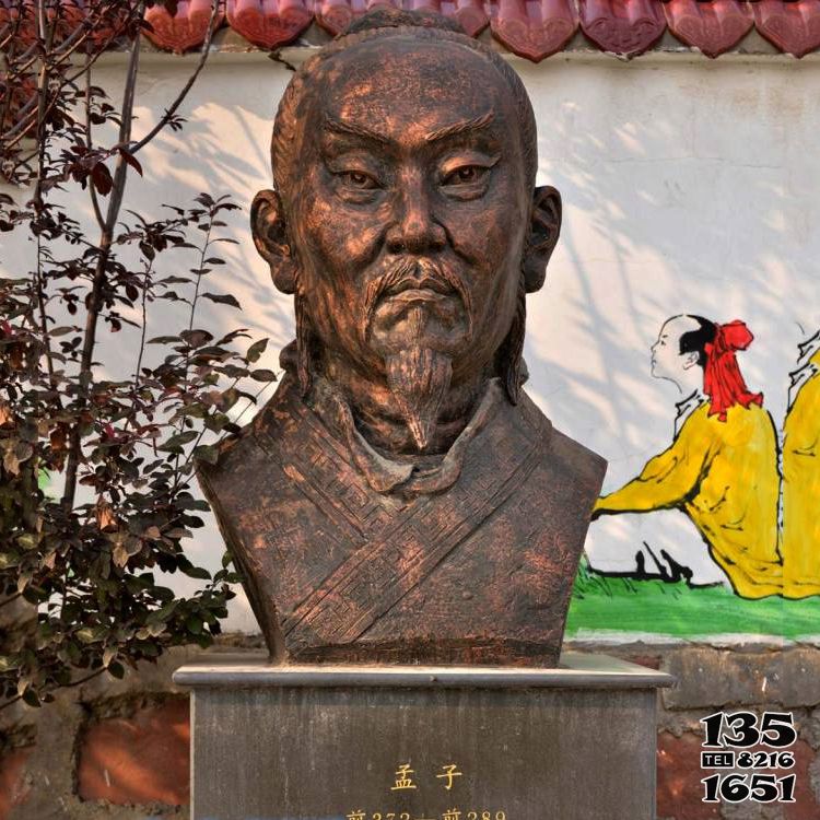 孟子雕塑-公园广场摆放战国时期著名思想家孟子头像紫铜雕塑高清图片