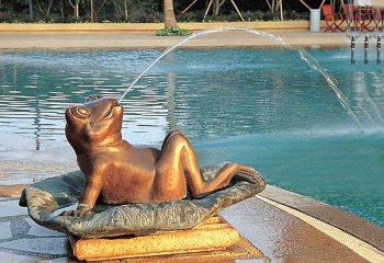 青蛙雕塑-河边不锈钢喷水的青蛙雕塑