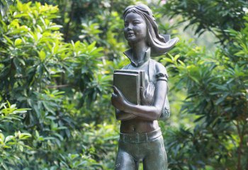 书雕塑-公园街道创意不锈钢女孩抱书雕塑