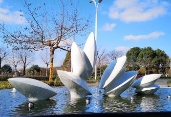 树叶雕塑-公园景区抽象不锈钢树叶水景喷泉景观雕塑