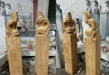 拴马柱雕塑-人物浮雕做旧仿古庭院门前摆放拴马柱雕塑